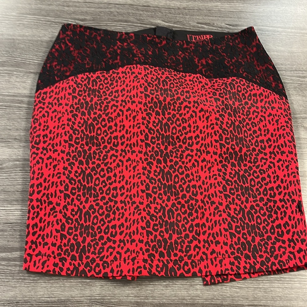 Tripp NYC Women’s Plus Size Red and Black Animal Print Pencil Skirt